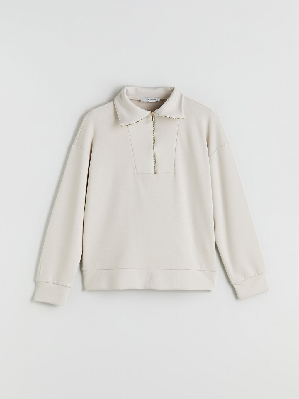 Gri Dik Yaka Kadın Sweatshirt-6