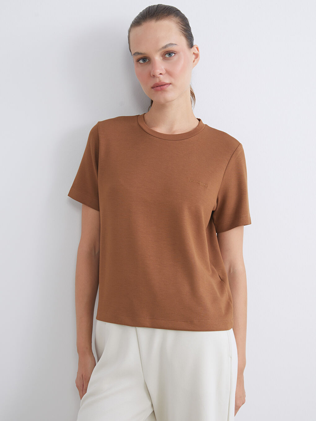 LCW Vision Crew Neck Embroidered Women's T-Shirt -W5I763Z8-HAK