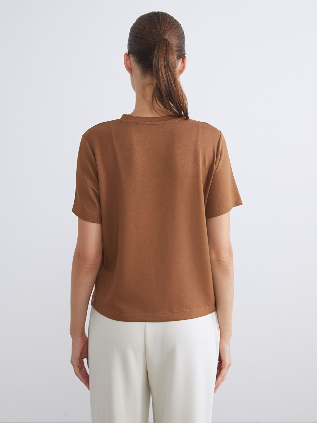 LCW Vision Crew Neck Embroidered Women's T-Shirt -W5I763Z8-HAK