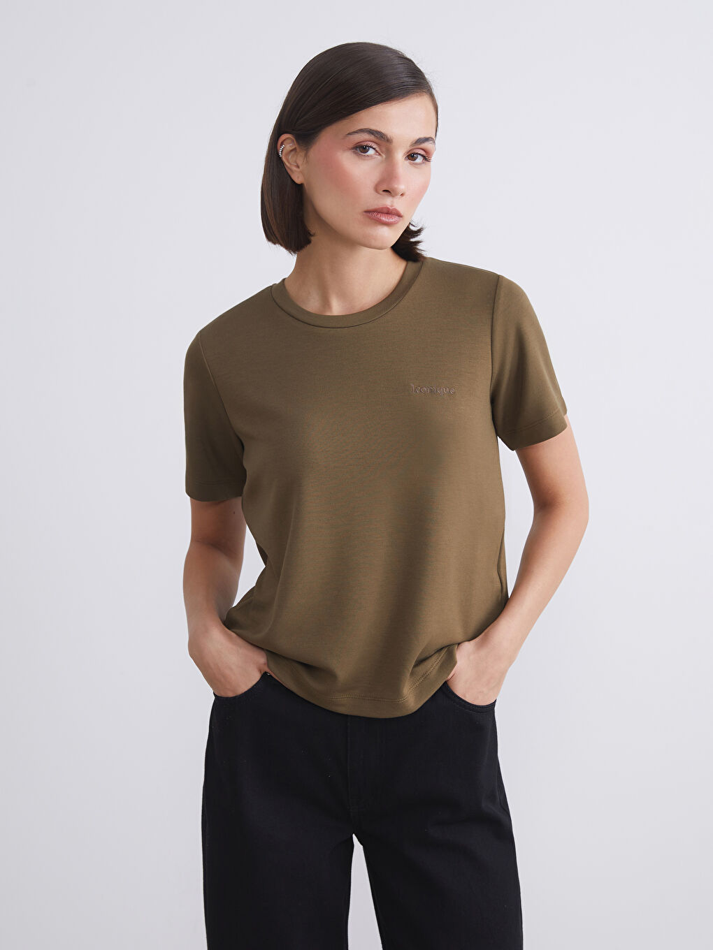 LCW Vision Crew Neck Embroidered Women's T-Shirt -W5I763Z8-HEE