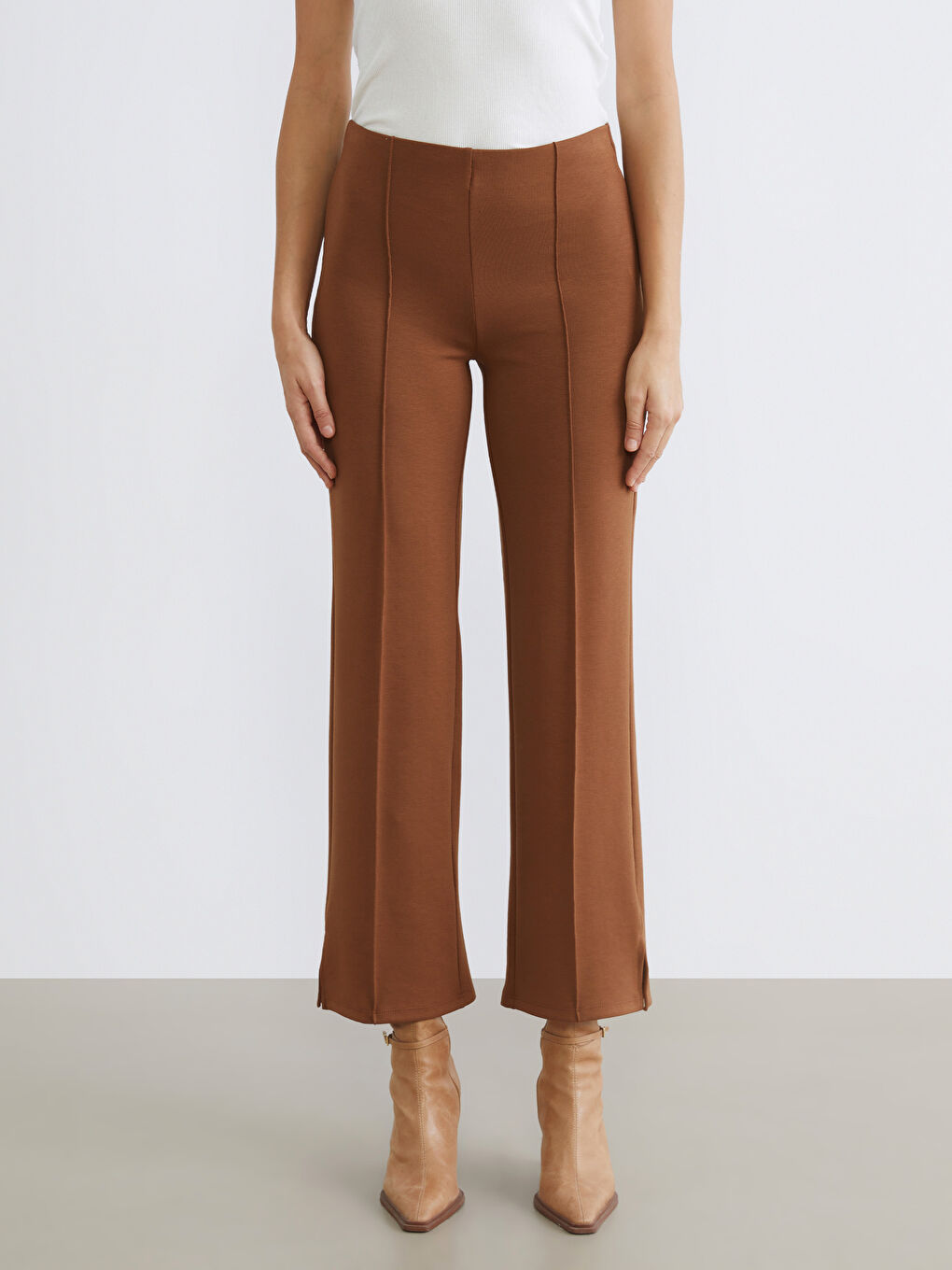 Kahverengi Dar Fit Kadın Pantolon-2