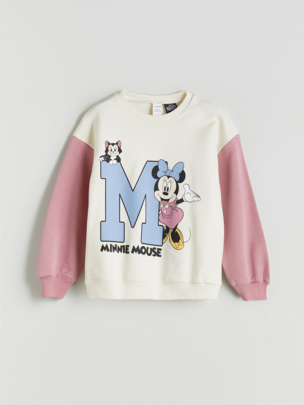 Ekru Minnie Mouse Baskılı Kız Çocuk Kalın Sweatshirt