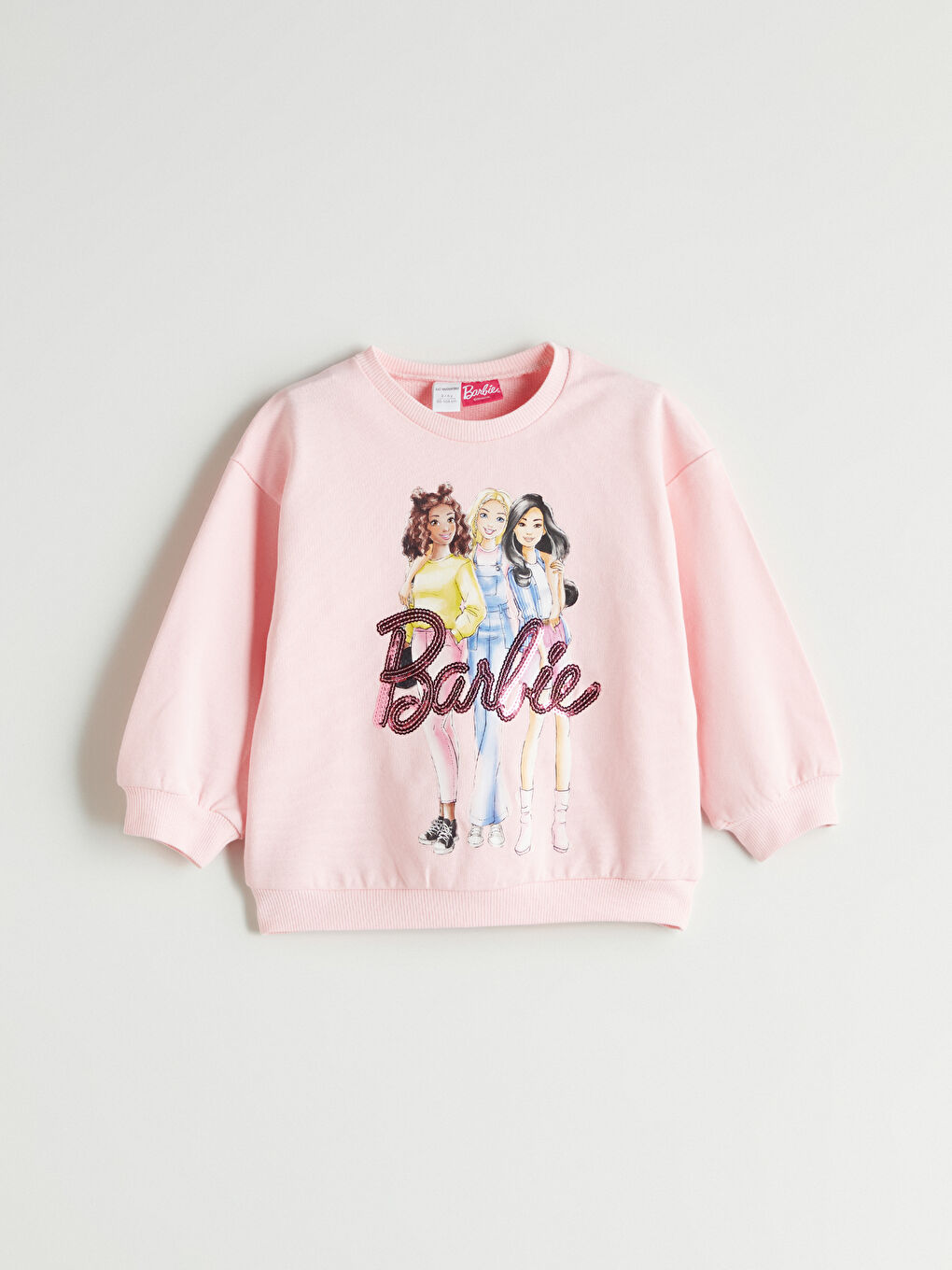 Pembe Kız Çocuk Barbie Baskılı Sweatshirt