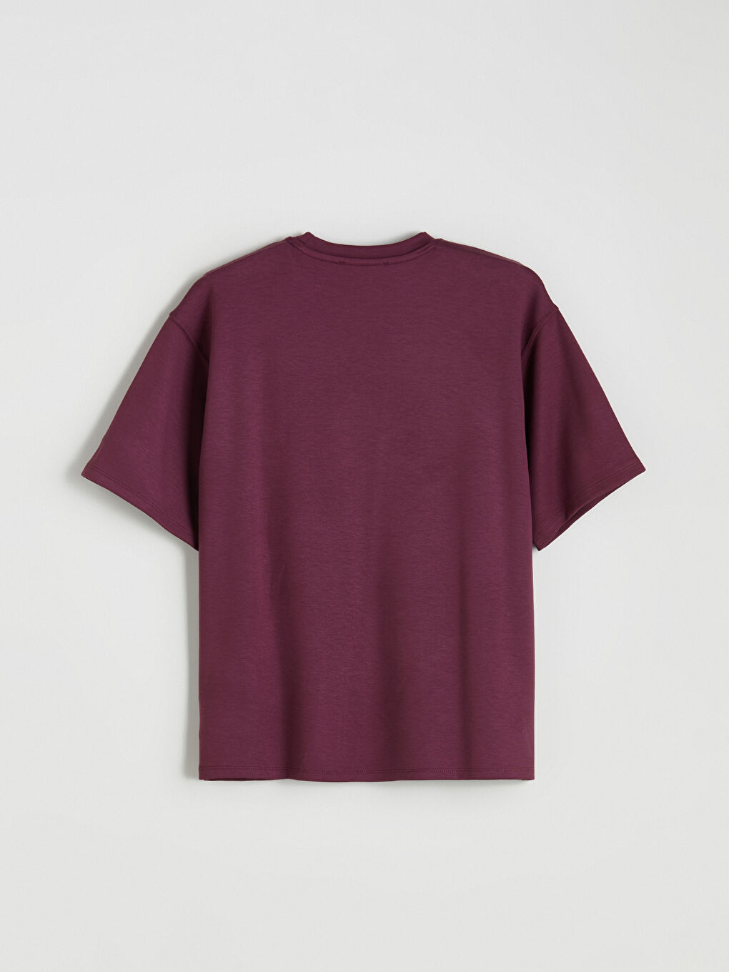 Mürdüm Bisiklet Yaka Nakışlı Oversize Kadın Tişört-5