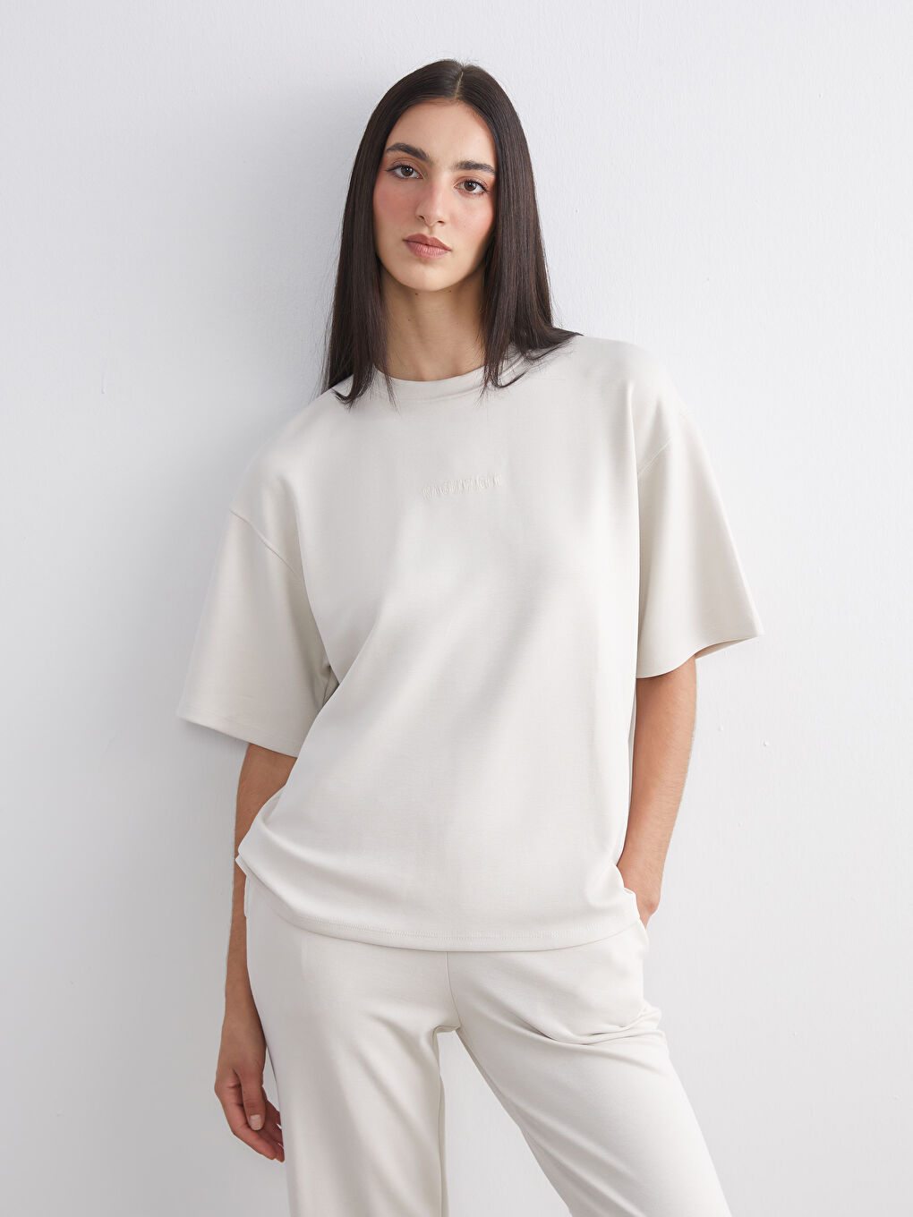 Crew Neck Embroidered Oversize Women's T-Shirt