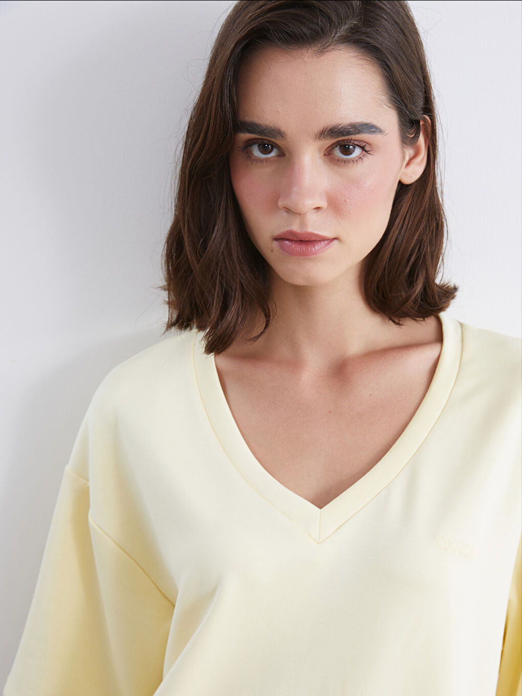 V Neck Embroidered Oversize Women's T-Shirt-2