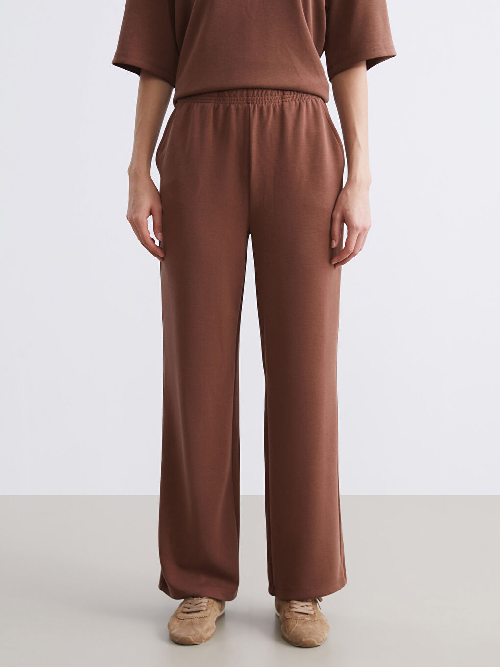 Kahverengi Beli Lastikli Kadın Eşofman Altı-1