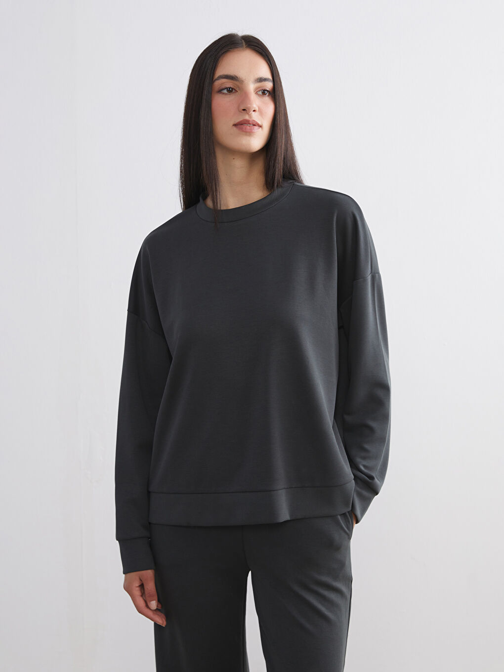 LCW Vision Antrasit Modal Karışımlı Oversize Kadın Sweatshirt