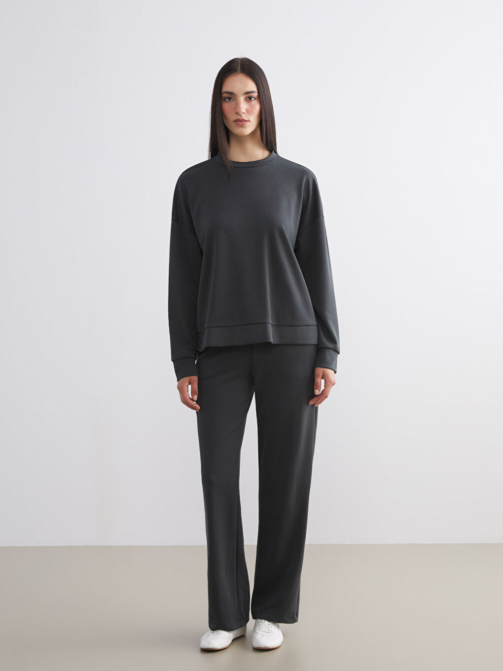 Antrasit Modal Karışımlı Oversize Kadın Sweatshirt-1
