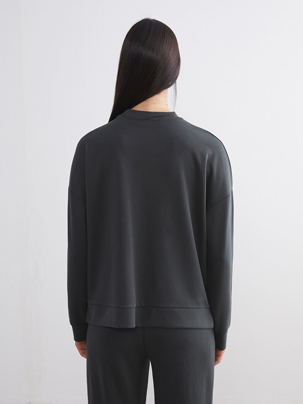 Antrasit Modal Karışımlı Oversize Kadın Sweatshirt-3