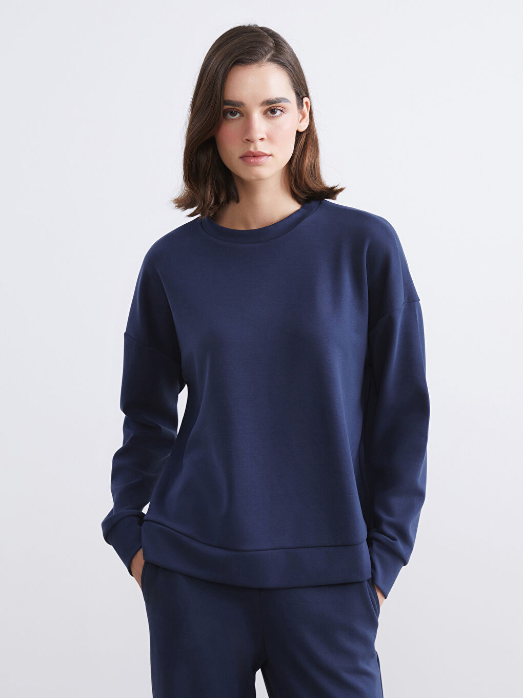 Lacivert Modal Karışımlı Oversize Kadın Sweatshirt