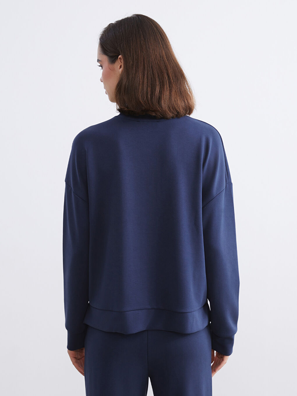 Lacivert Modal Karışımlı Oversize Kadın Sweatshirt-3