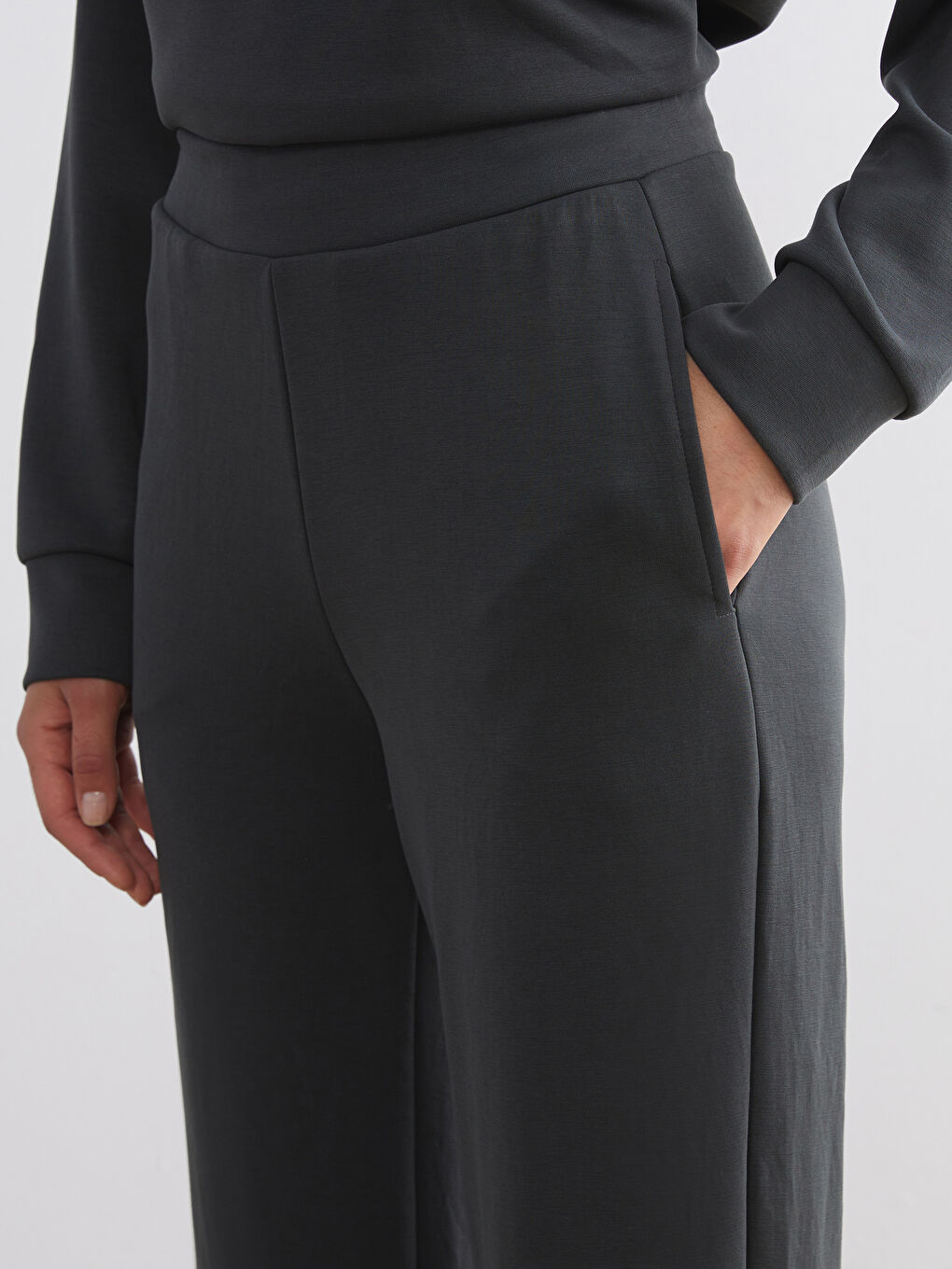 Antrasit Beli Lastikli Modal Karışımlı Kadın Eşofman Altı-2