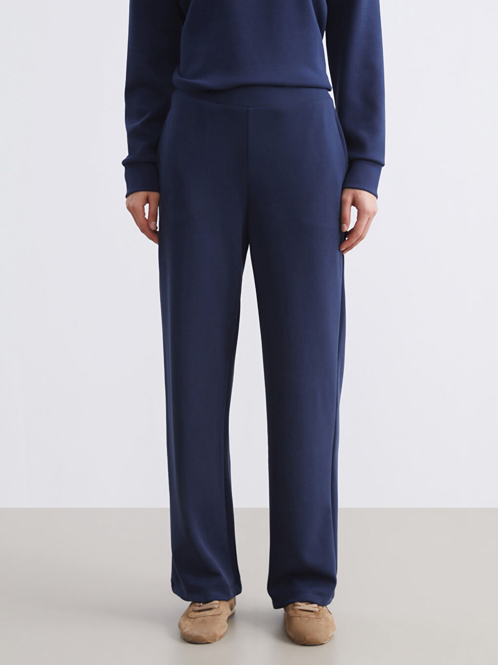 Lacivert Beli Lastikli Modal Karışımlı Kadın Eşofman Altı-1