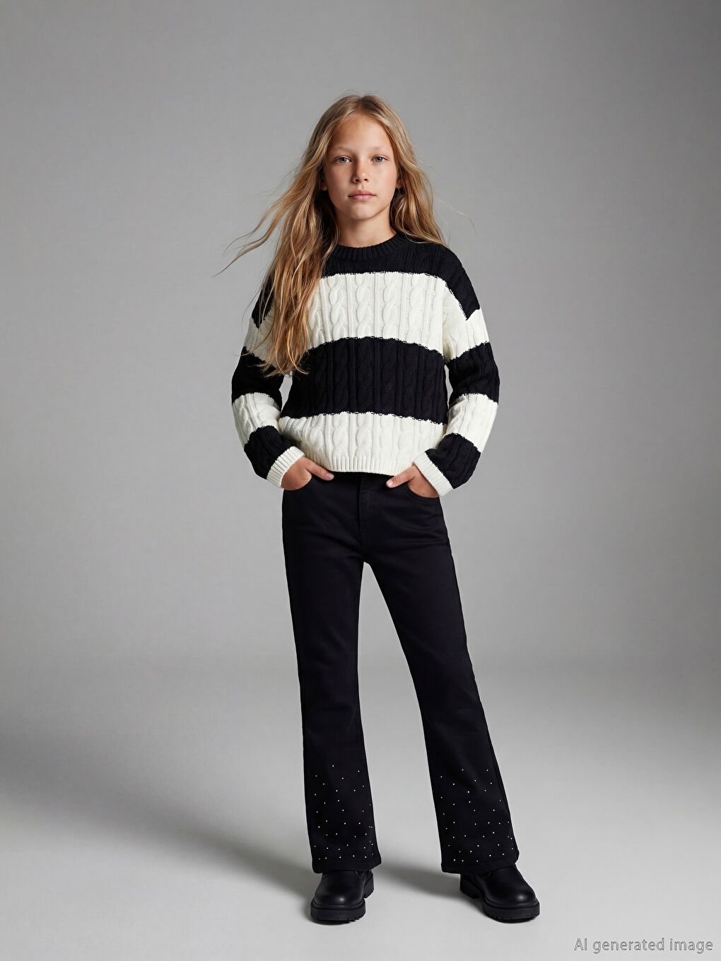 Flare Rhinestone Embellished Girls' Jeans