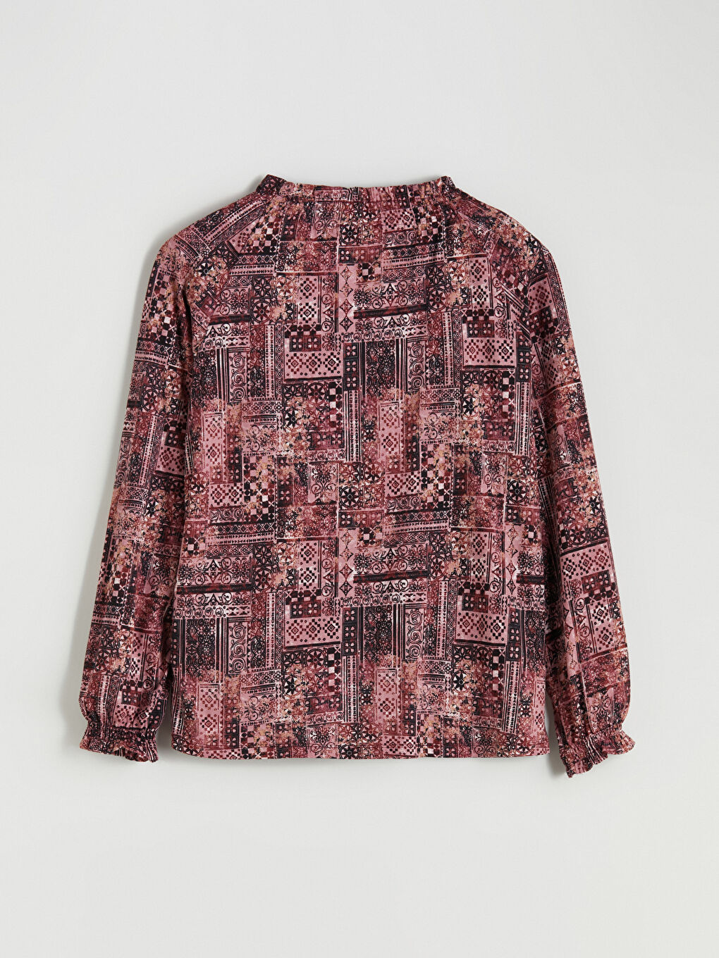 Bordo Bağlamalı Yaka Desenli Bluz-6