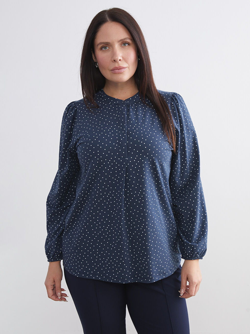 Crew Neck Polka Dot Blouse-1