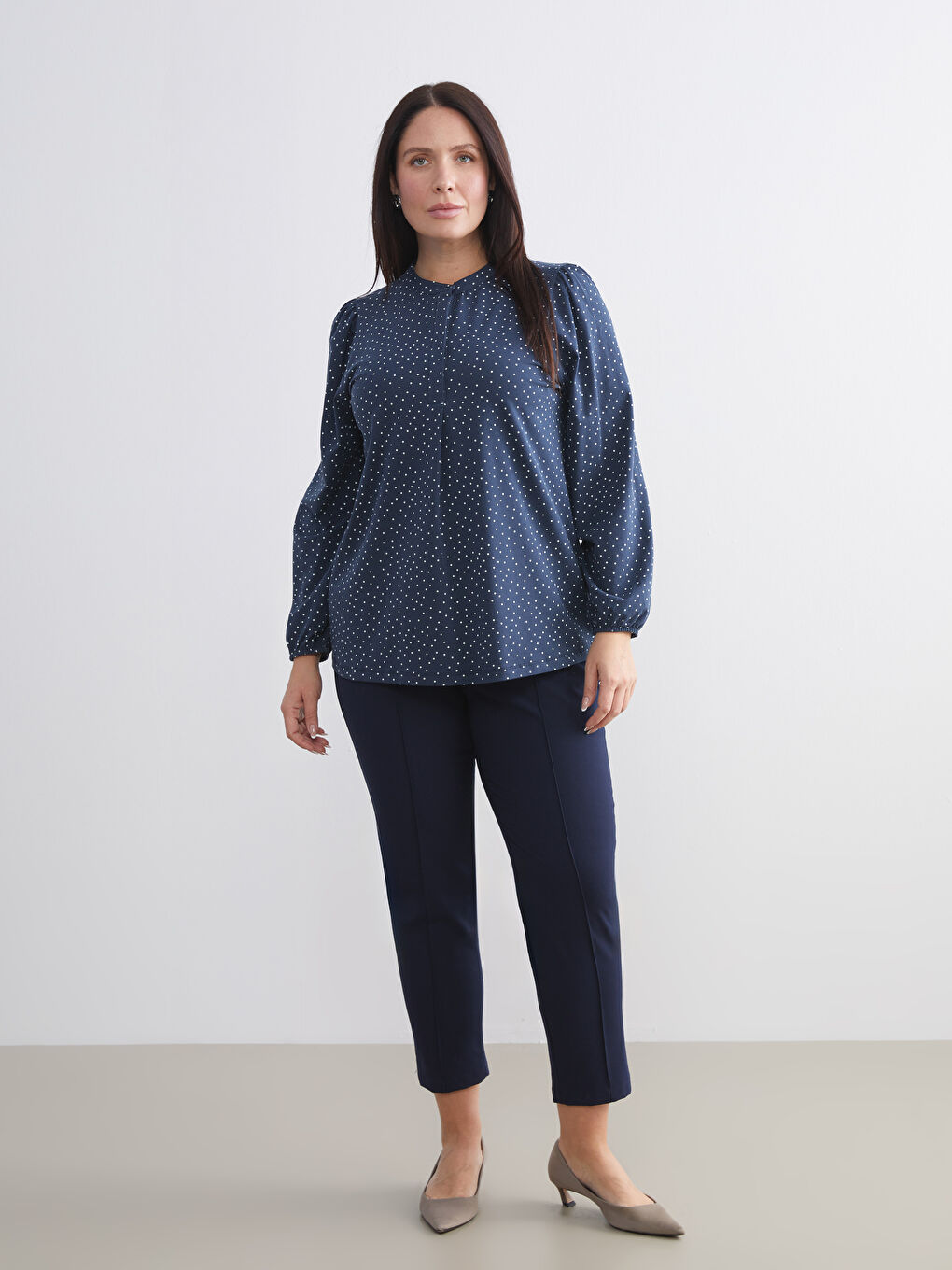 Crew Neck Polka Dot Blouse-5