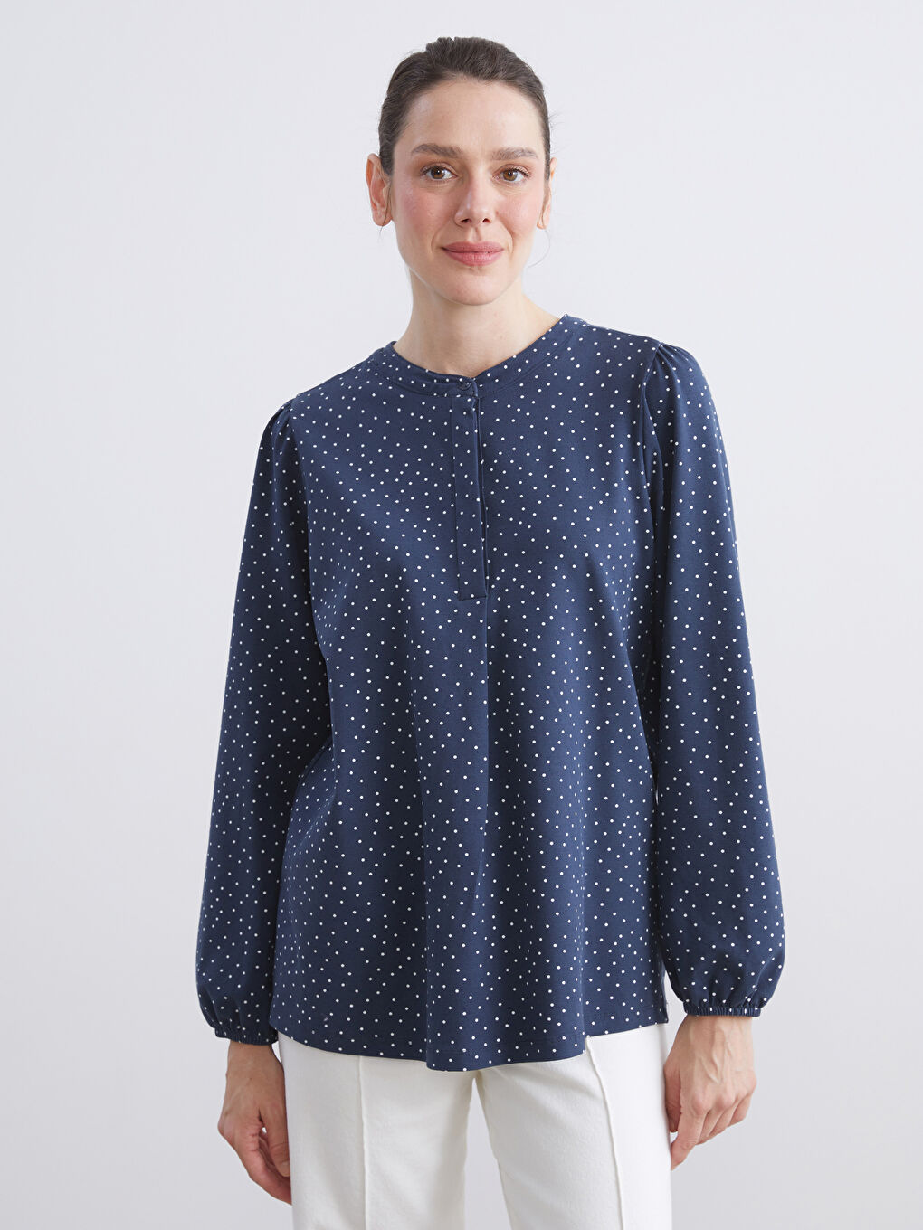 Crew Neck Polka Dot Blouse