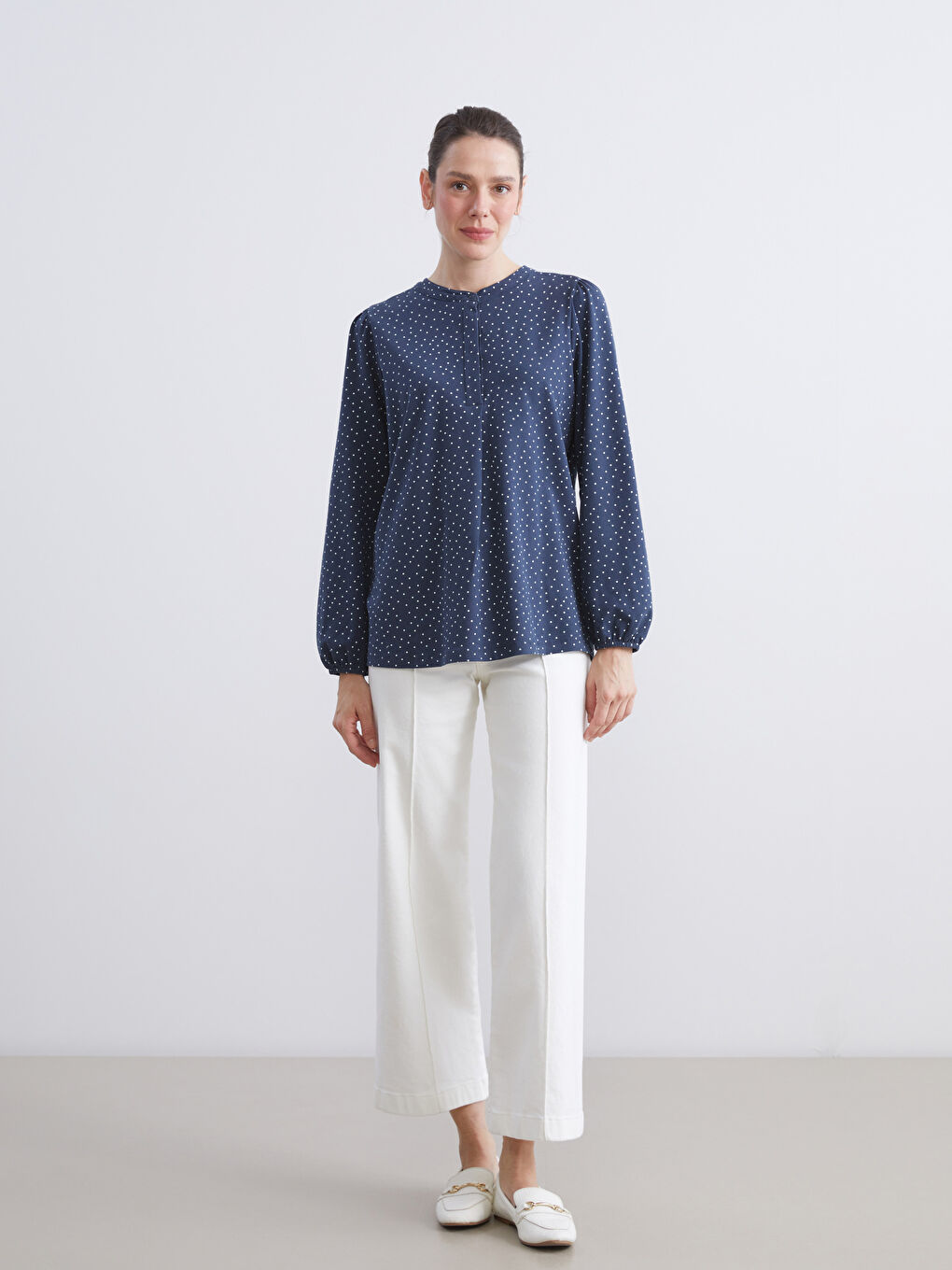 Crew Neck Polka Dot Blouse-2