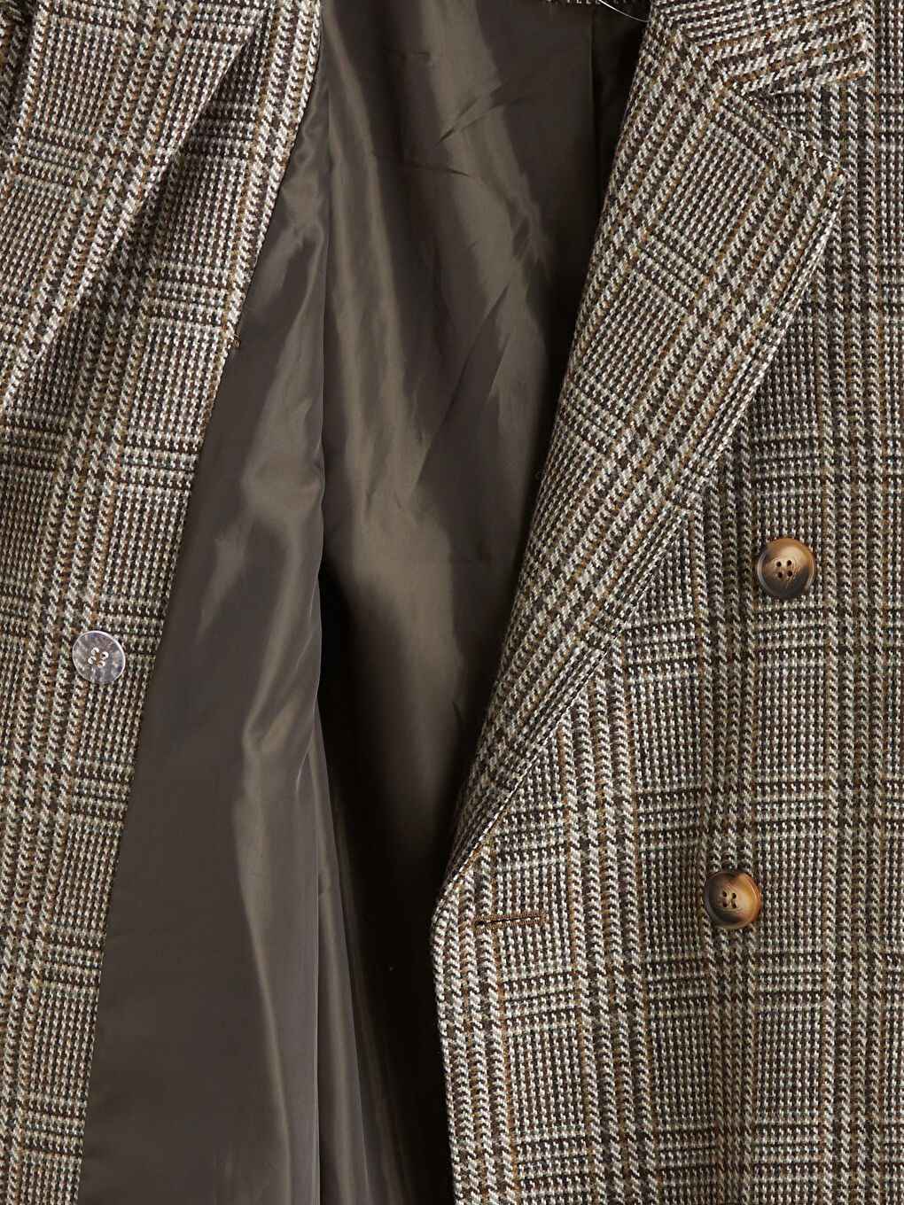 Kahverengi Kruvaze Yaka Desenli Kadın Kaşe Kaban-6