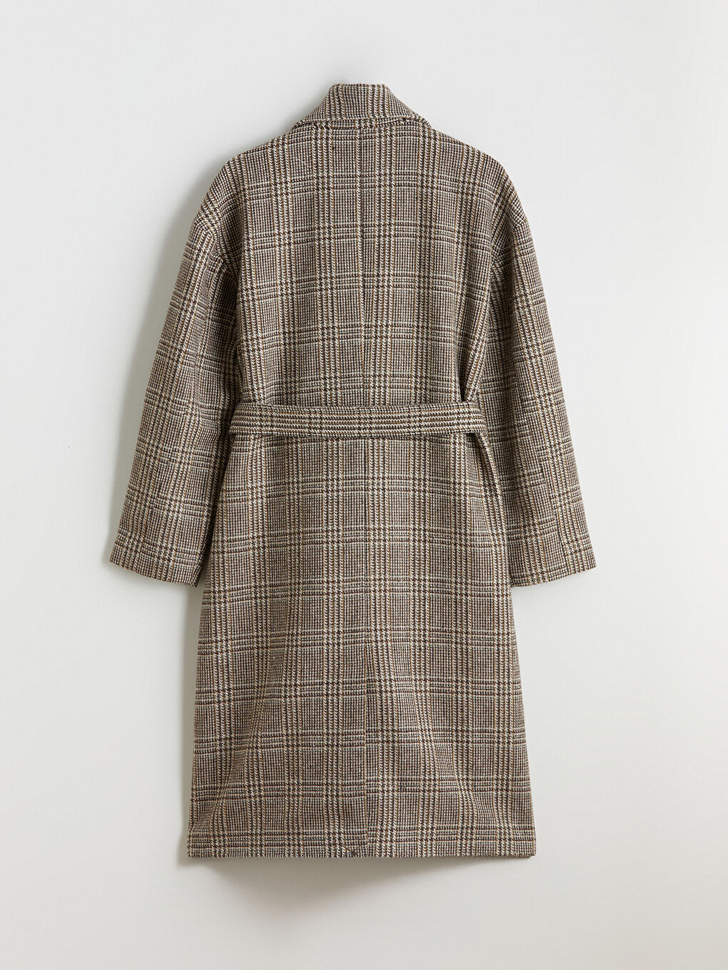 Kahverengi Kruvaze Yaka Desenli Kadın Kaşe Kaban-7