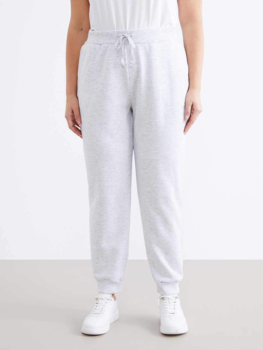 Gri Beli Lastikli Kadın Kalın Jogger Eşofman Altı-5