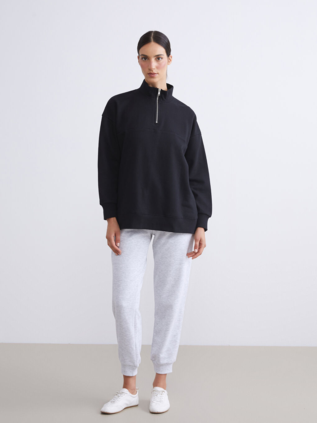 Gri Beli Lastikli Kadın Kalın Jogger Eşofman Altı