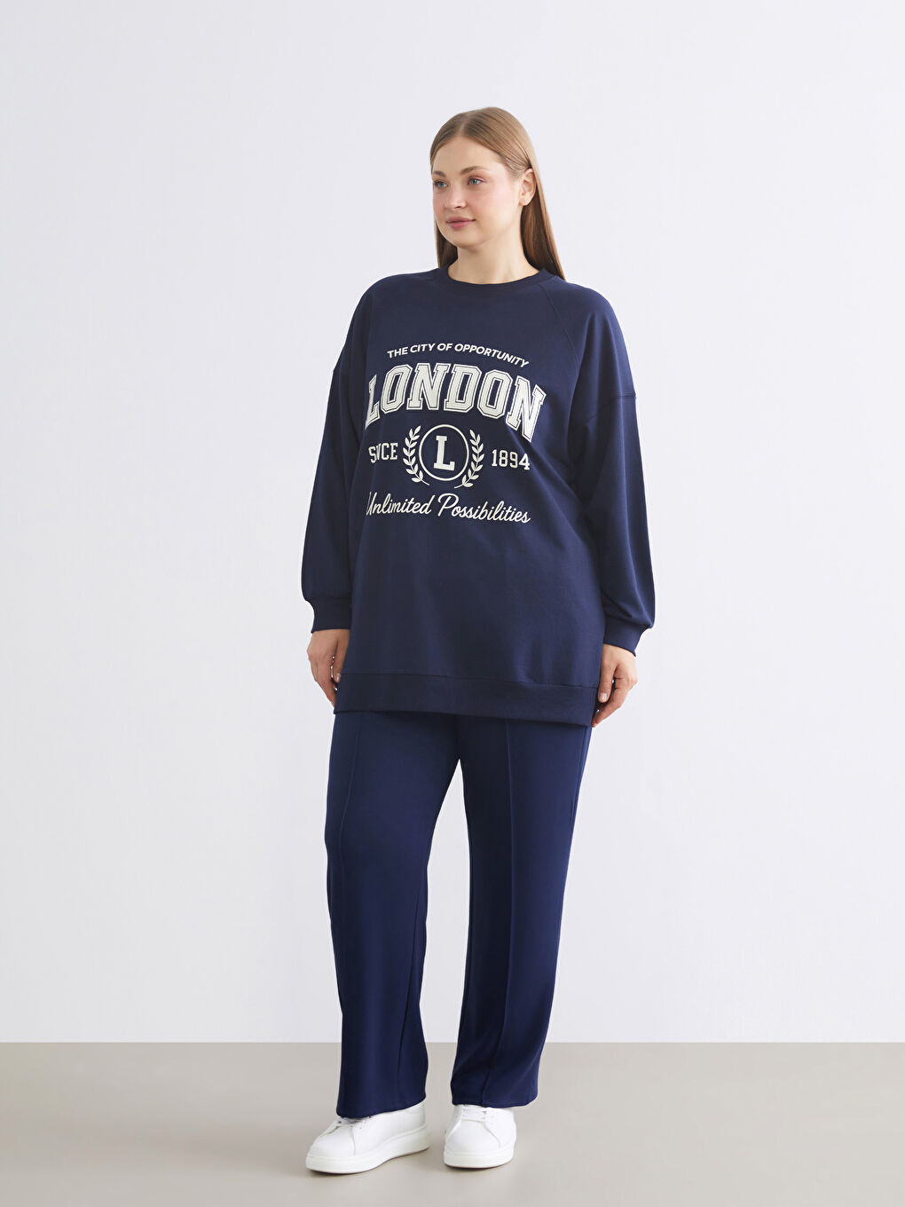 Lacivert London Baskılı Oversize Kadın Sweatshirt Tunik-5
