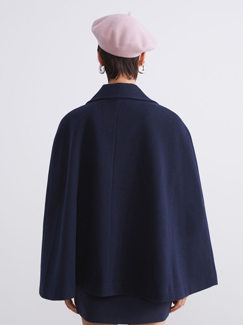 Lacivert Kruvaze Yaka Kadın Kaşe Panço-4