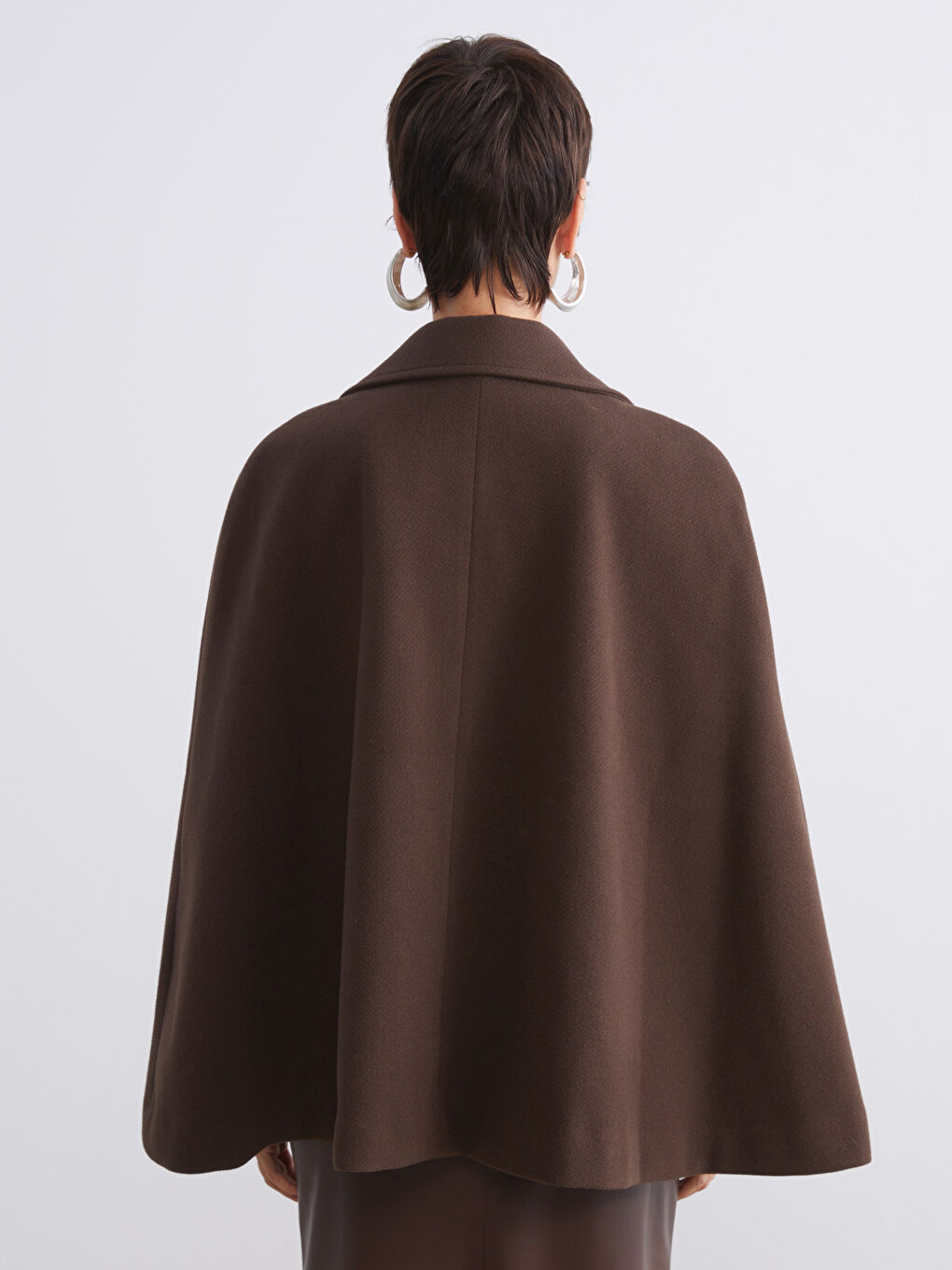 Kahverengi Kruvaze Yaka Kadın Kaşe Panço-4