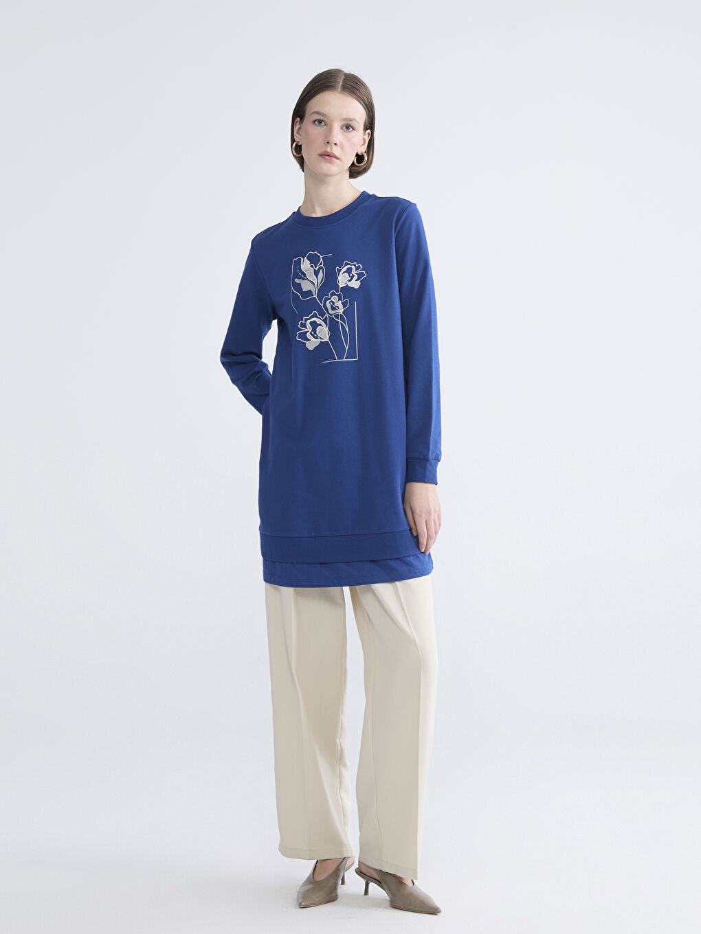 Crew Neck Floral Women's Sweatshirt Tunic-1