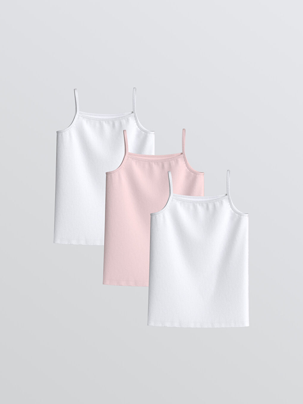 Beyaz Kare Yaka Kız Çocuk Atlet 3'lü-1