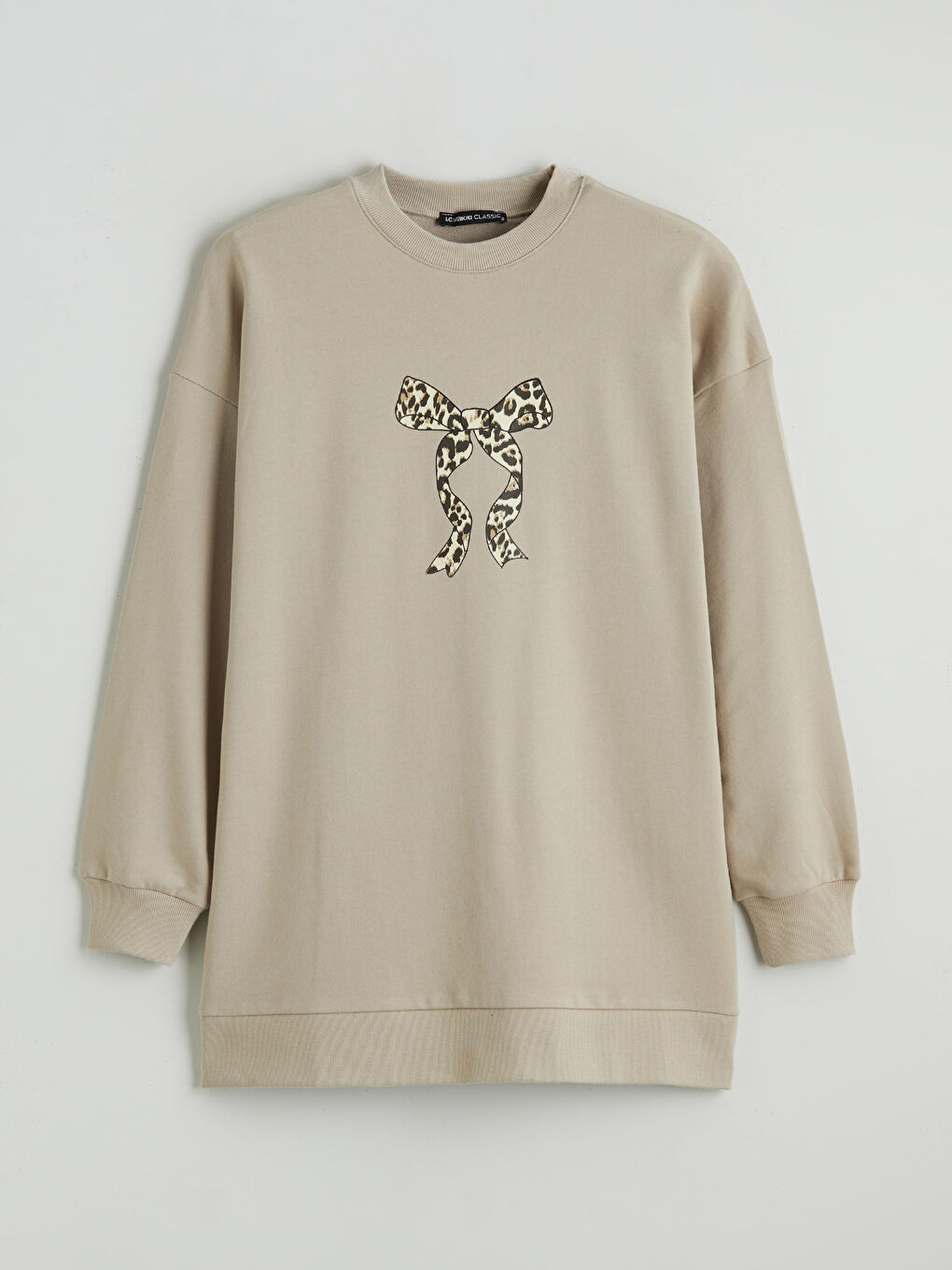 Bej Baskılı Oversize Kadın Sweatshirt Tunik-4