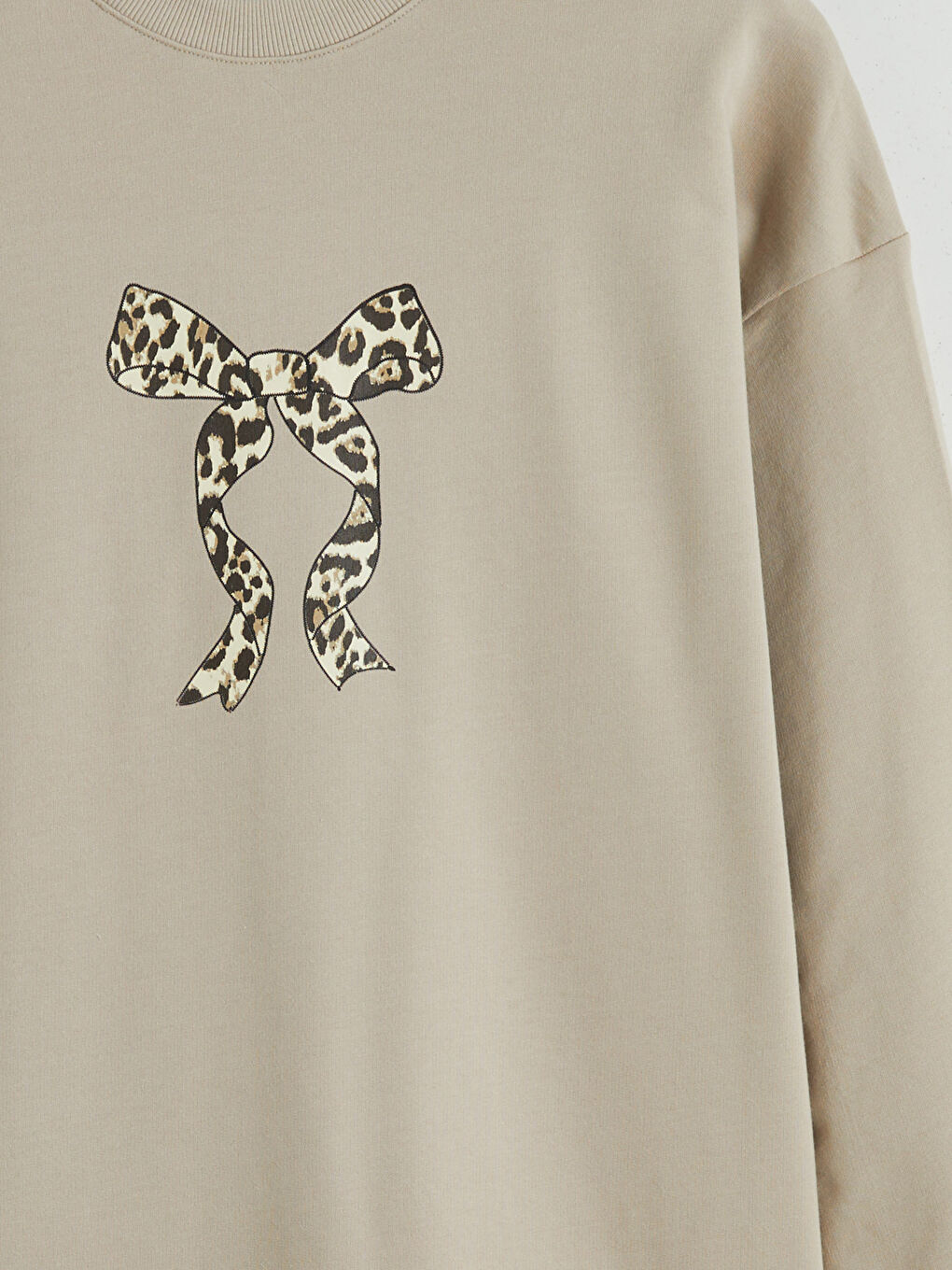 Bej Baskılı Oversize Kadın Sweatshirt Tunik-5