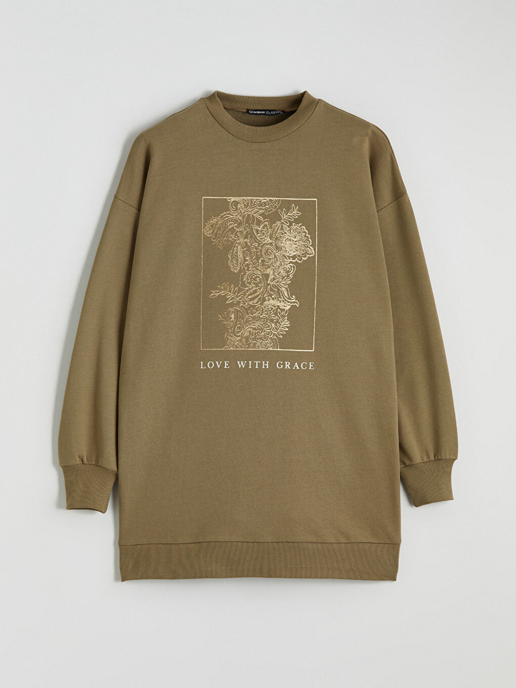 Haki Baskılı Oversize Kadın Sweatshirt Tunik-4