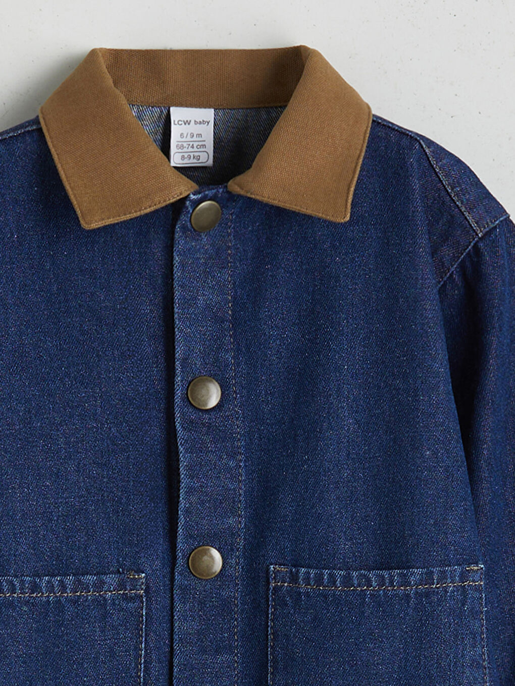 İndigo Kontrast Yakalı Erkek Bebek Jean Ceket-2