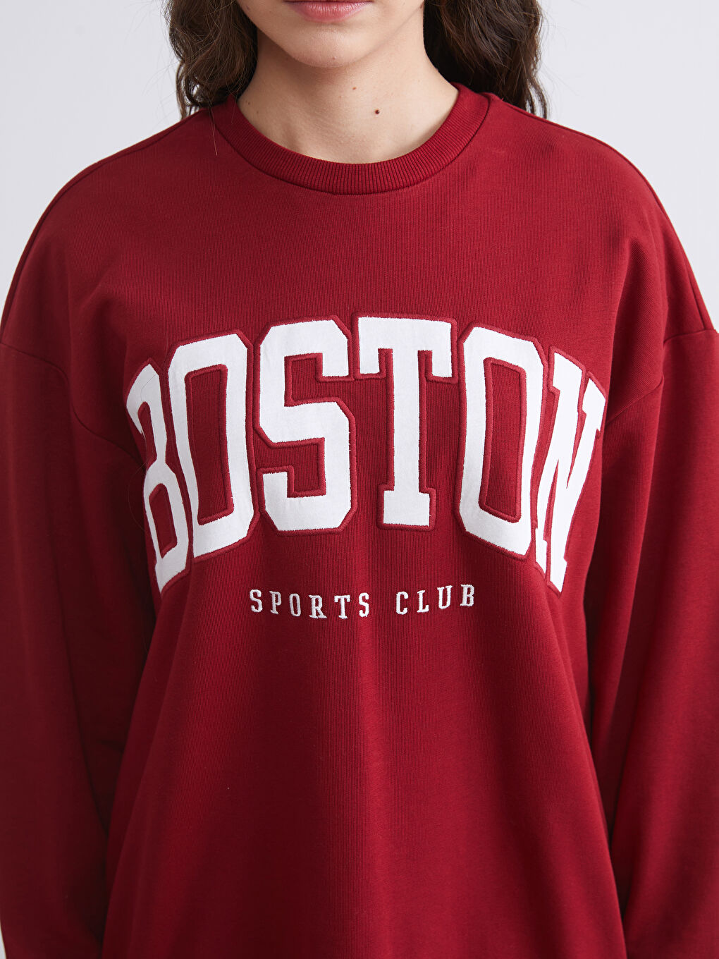 Bordo Boston Baskılı Oversize Kadın Sweatshirt-2