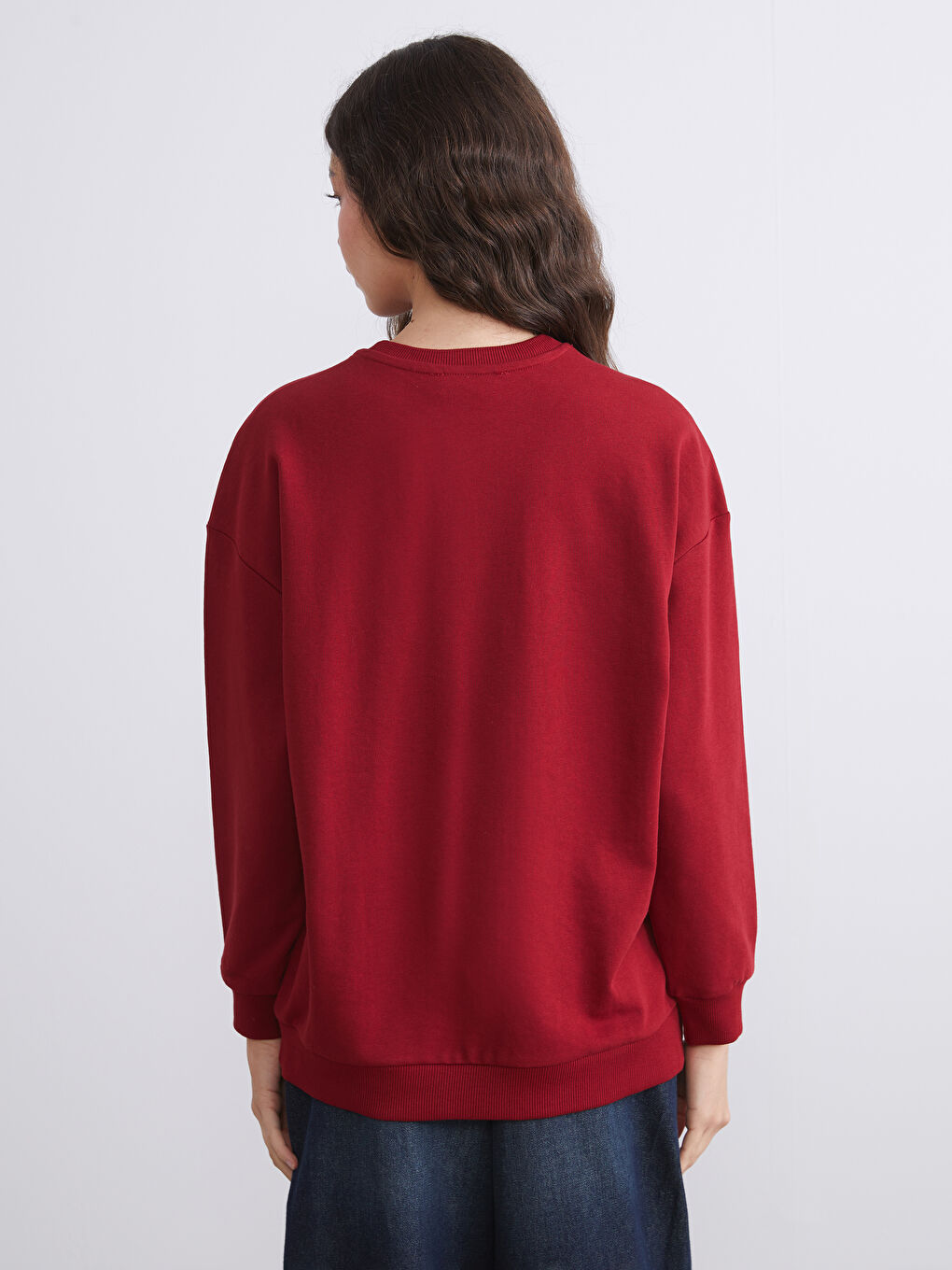 Bordo Boston Baskılı Oversize Kadın Sweatshirt-3