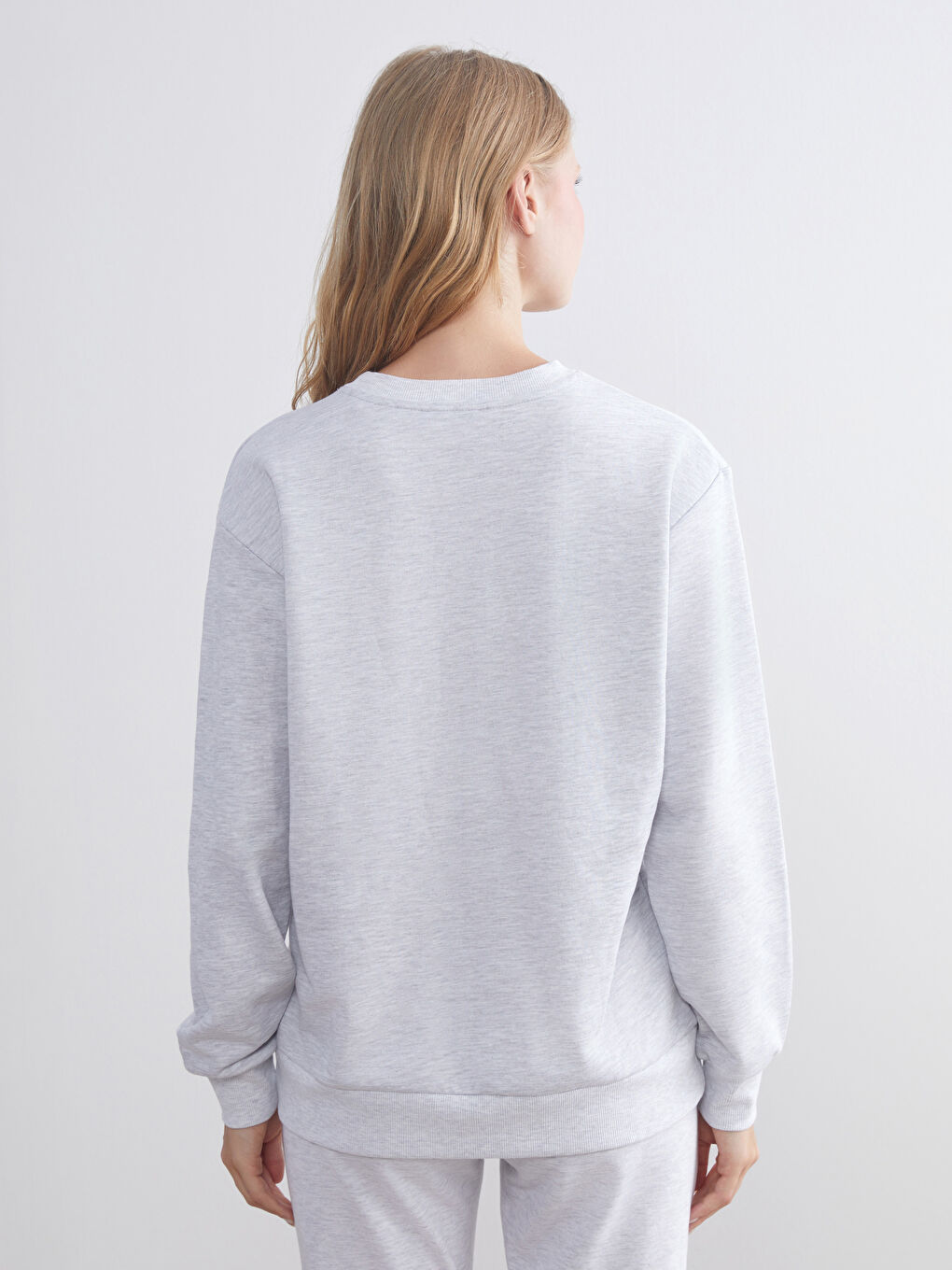 Gri Bisiklet Yaka Los Angeles Baskılı Oversize Kadın Sweatshirt-3