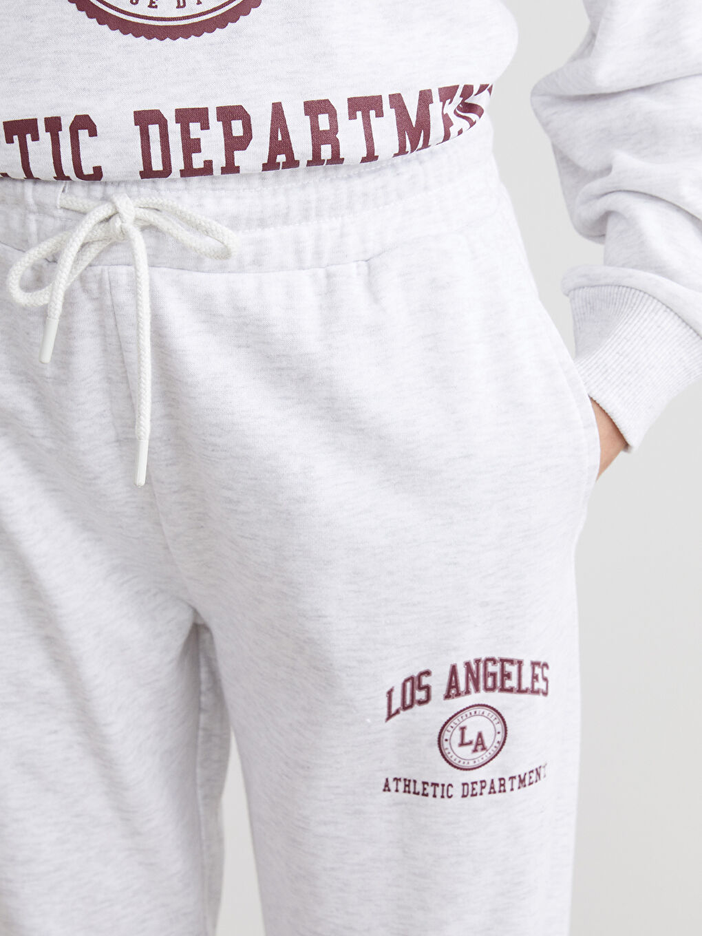 Gri Beli Lastikli Los Angeles Baskılı Kadın Jogger Eşofman Altı-2