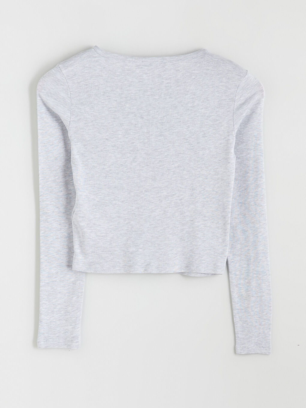 Gri Bisiklet Yaka Modal Karışımlı Kadın Tişört-5