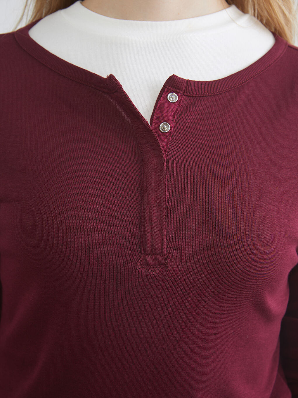 Bordo Bisiklet Yaka Modal Karışımlı Kadın Tişört-2