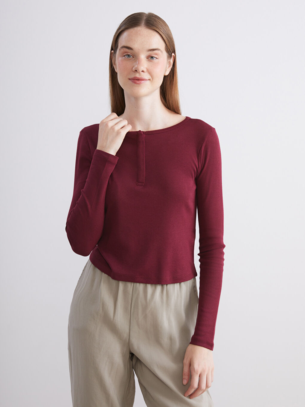 Bordo Bisiklet Yaka Kadın Body