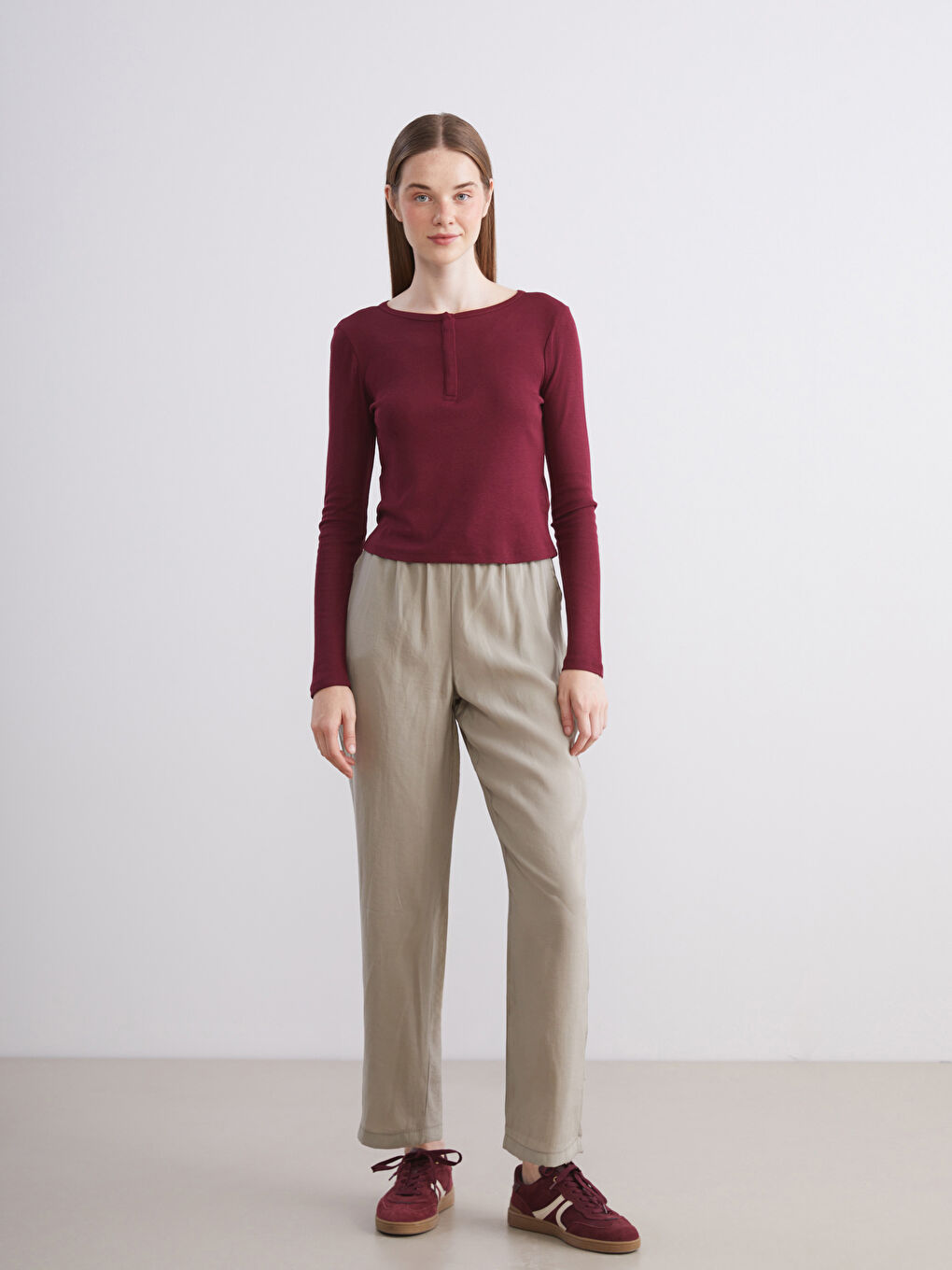 Bordo Bisiklet Yaka Kadın Body-1