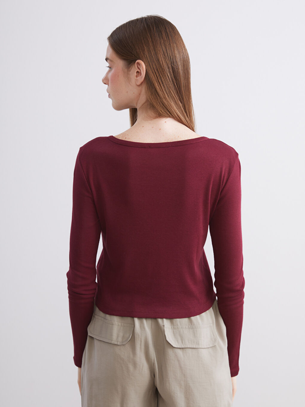 Bordo Bisiklet Yaka Kadın Body-3