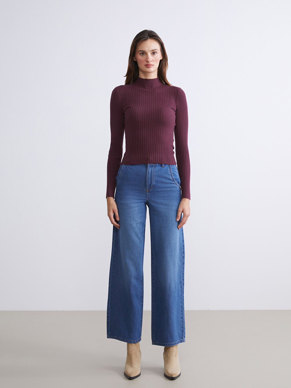 Half Turtleneck Striped Women's Knitwear Sweater-1