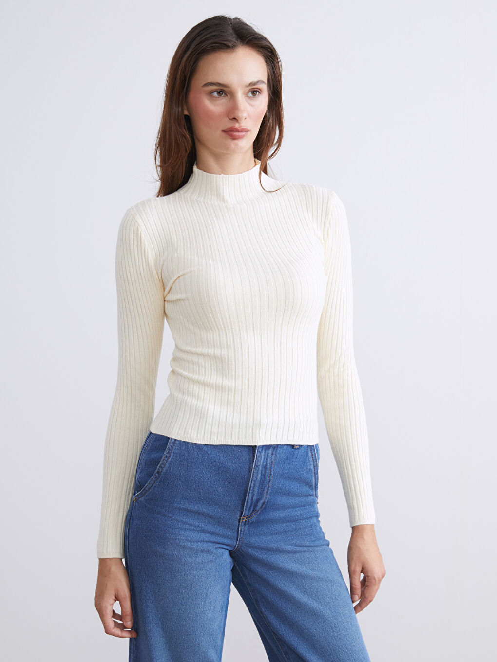 Half Turtleneck Striped Women's Knitwear Sweater