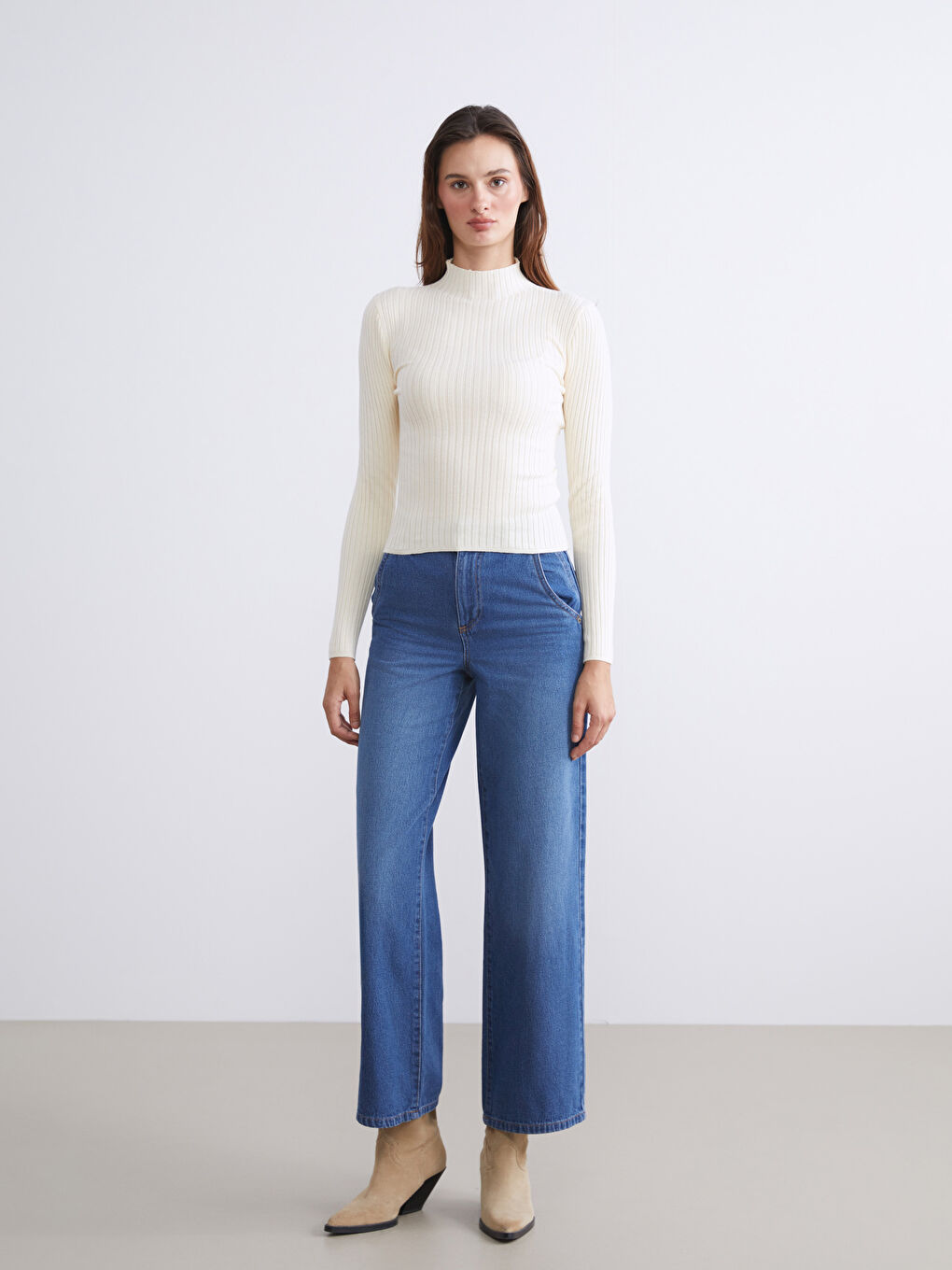 Half Turtleneck Striped Women's Knitwear Sweater-1