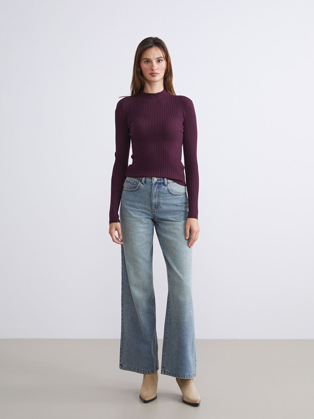 Half Turtleneck Striped Women's Knitwear Sweater-1